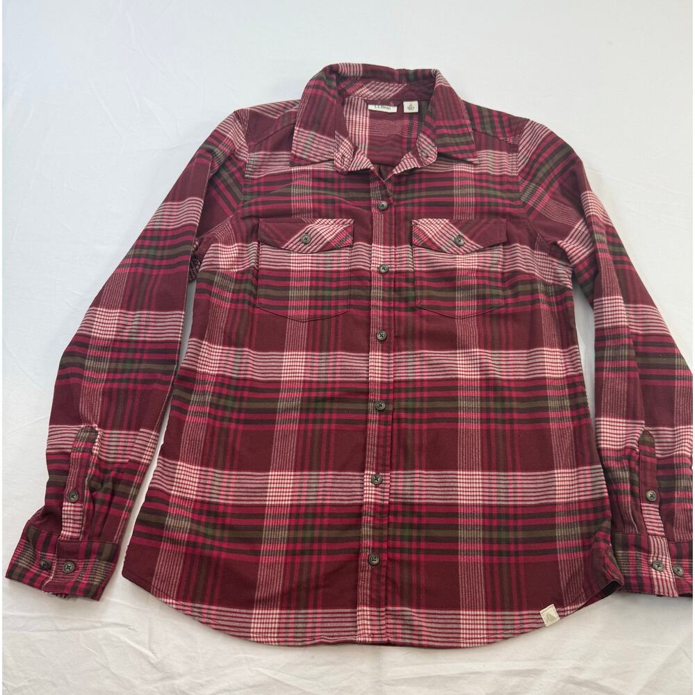 L.L.Bean Red Pink Green Plaid Stretch Flannel Shirt Size Small Cozy Lumberjack